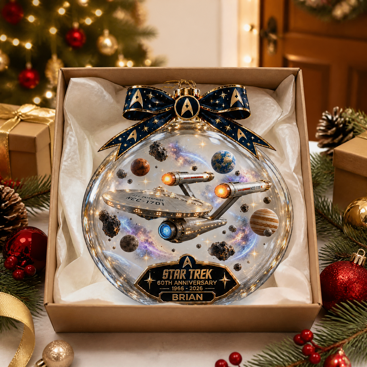 Custom Space Ship Christmas Ornament With Name, Personalized Galaxy Holiday Decoration, Gift for Sci Fi Fans and Collectors