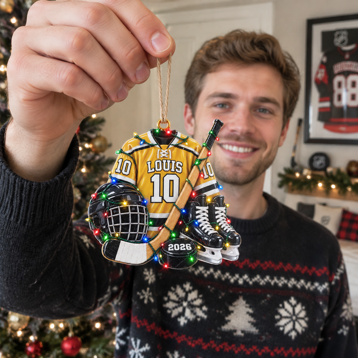 Custom Hockey Jersey Christmas Ornament With Name and Number, Personalized Hockey Gear Tree Decoration, Unique Holiday Gift for Hockey Fans hn20102026