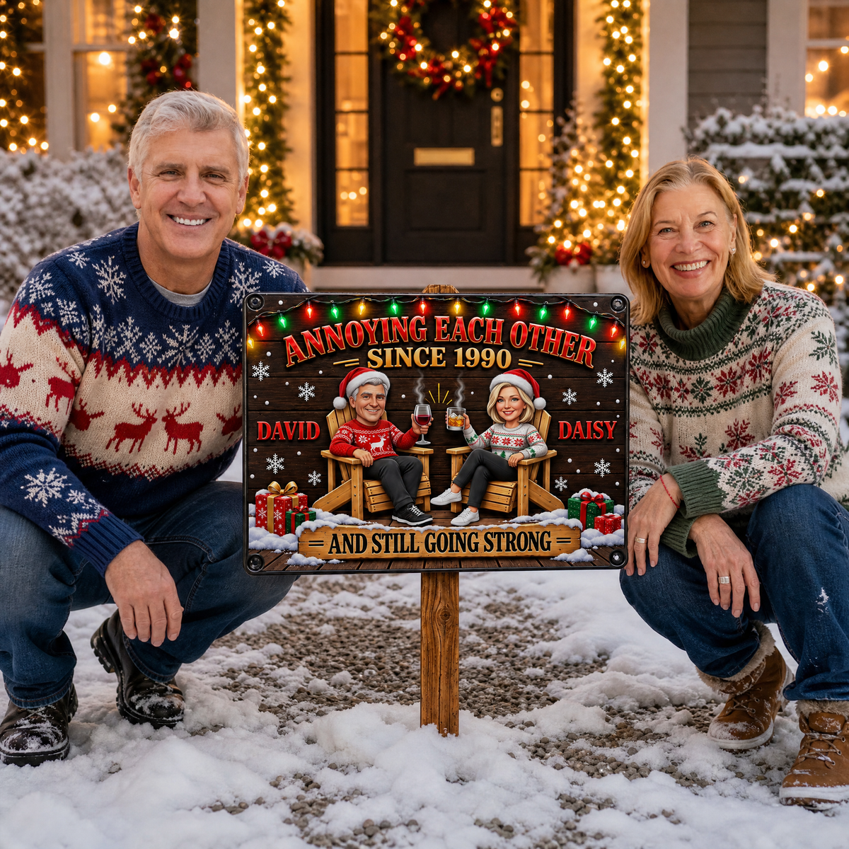 Custom Couple Christmas Metal Sign With Photo and Name, Personalized Romantic Holiday Wall Decor, Gift for Couples hn16092026