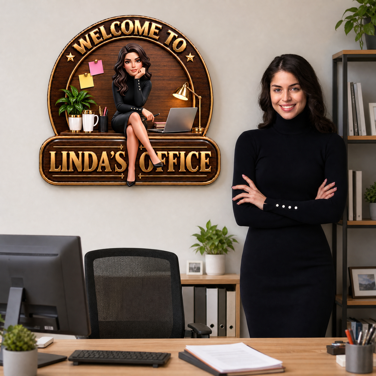 Custom Office Metal Sign With Photo and Name, Personalized Workspace Wall Decor, Gift for Office Workers and Professionals hn26092026