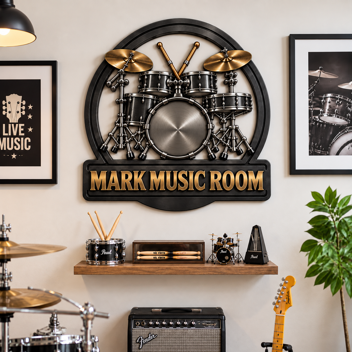 Custom Drum Metal Sign With Name, Personalized Music Room Wall Decor, Gift for Drummers and Music Lovers hn26092026thg