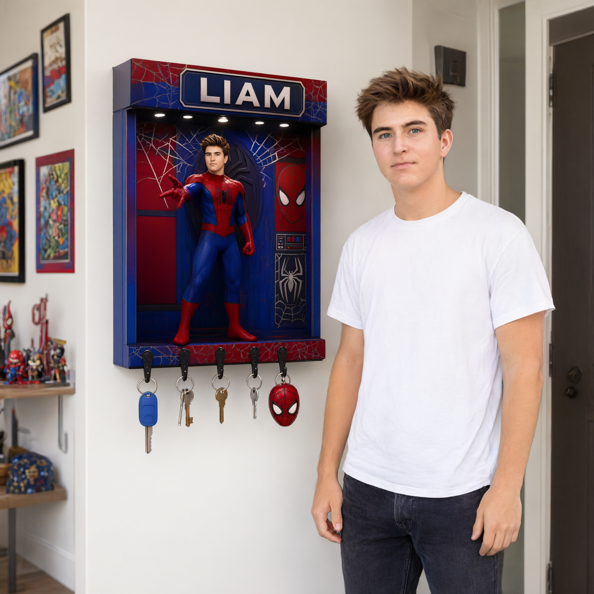 Custom Superhero Key Holder With Name, Personalized Fantasy Wall Decor, Unique Gift for Comic Fans and Collectors hn11092026