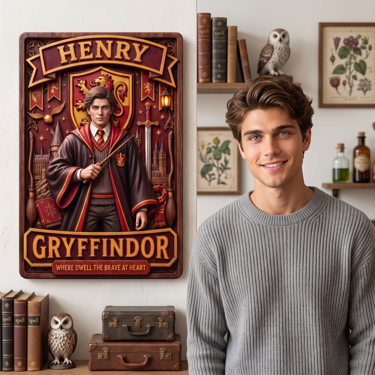 Custom Wizard Metal Sign With Photo and Name, Personalized Fantasy Wall Decor, Gift for Magic Fans and Collectors hn16092026