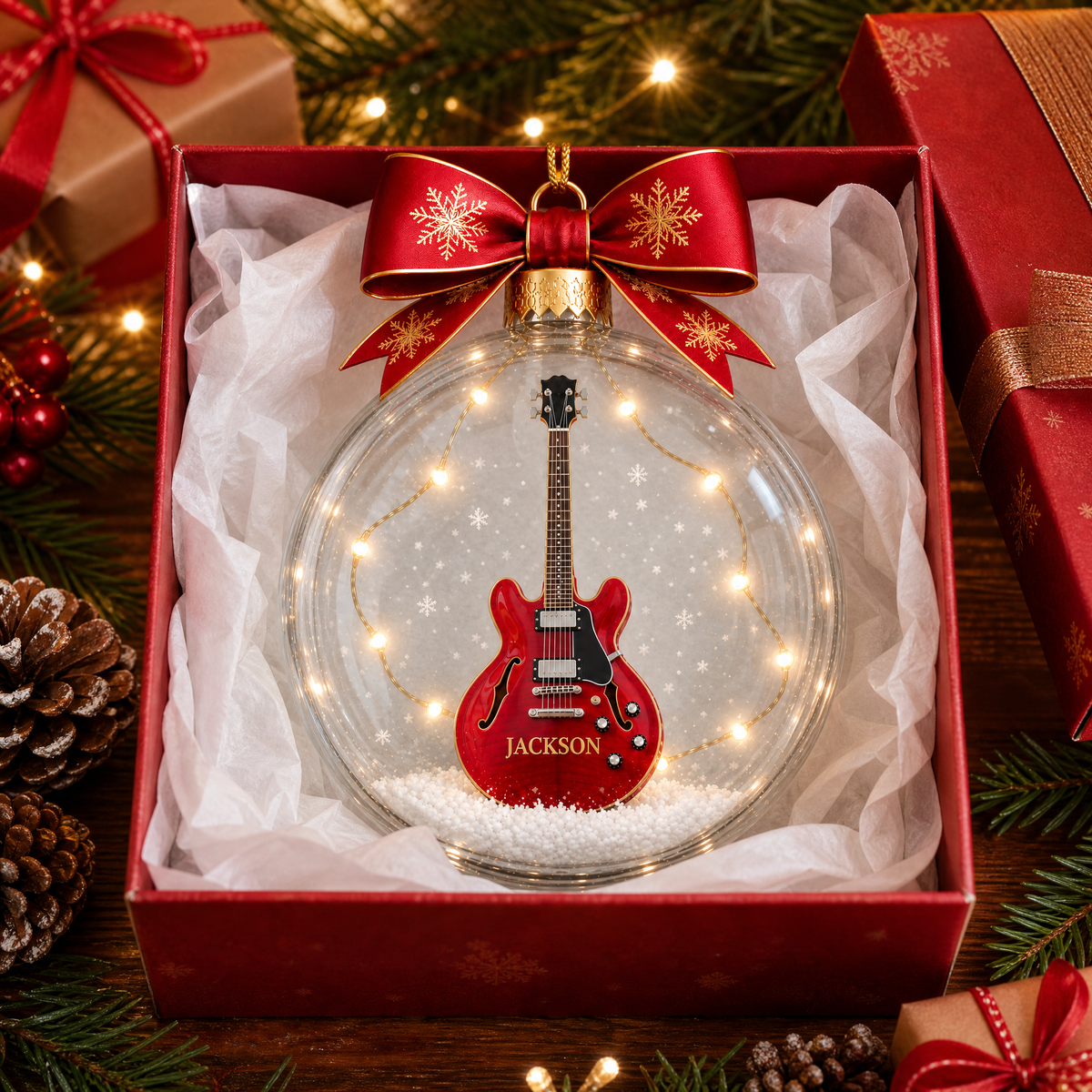Custom Guitar Christmas Ornament With Name, Personalized Music Holiday Decoration, Gift for Guitar Players and Music Lovers hn18092026