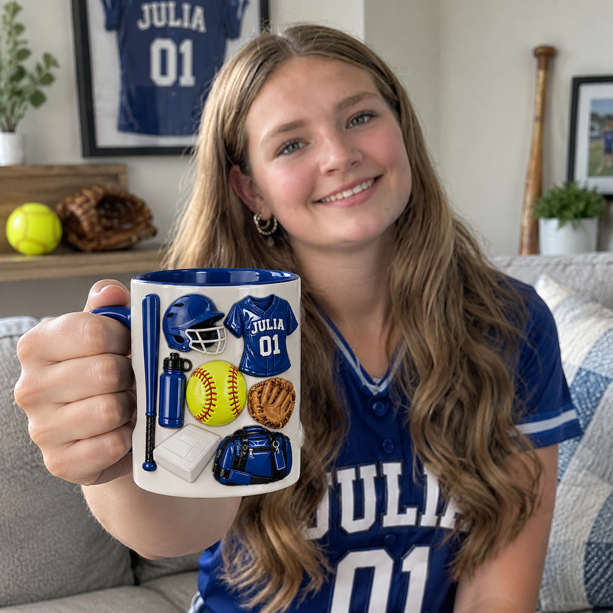 Custom Softball Mug With Name and Number, Personalized Purple Sports Coffee Cup, Softball Gear Drinkware Gift for Players and Fans hn19102026