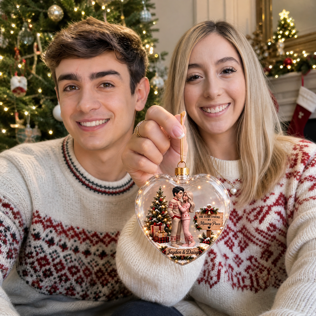 Custom Heart Christmas Ornament With Photo and Name, Personalized Couple Holiday Keepsake, Gift for Couples hn21092026
