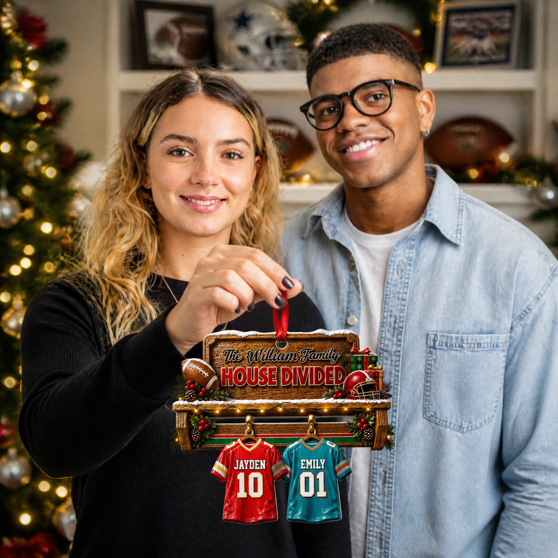 Custom Name Football Jersey Christmas Ornament, Personalized Sports Tree Decoration, Gift for Football Fans hn28082026