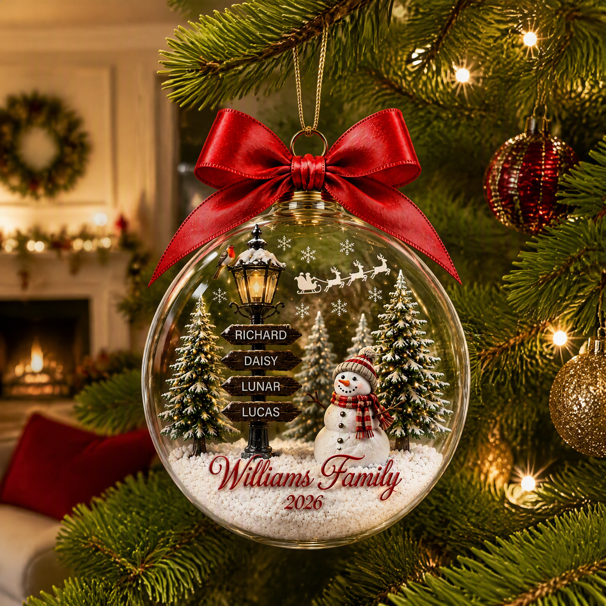 Custom Family Name Christmas Ornament, Personalized Snow Globe Tree Decoration, Gift for Families and Loved Ones hn04092026