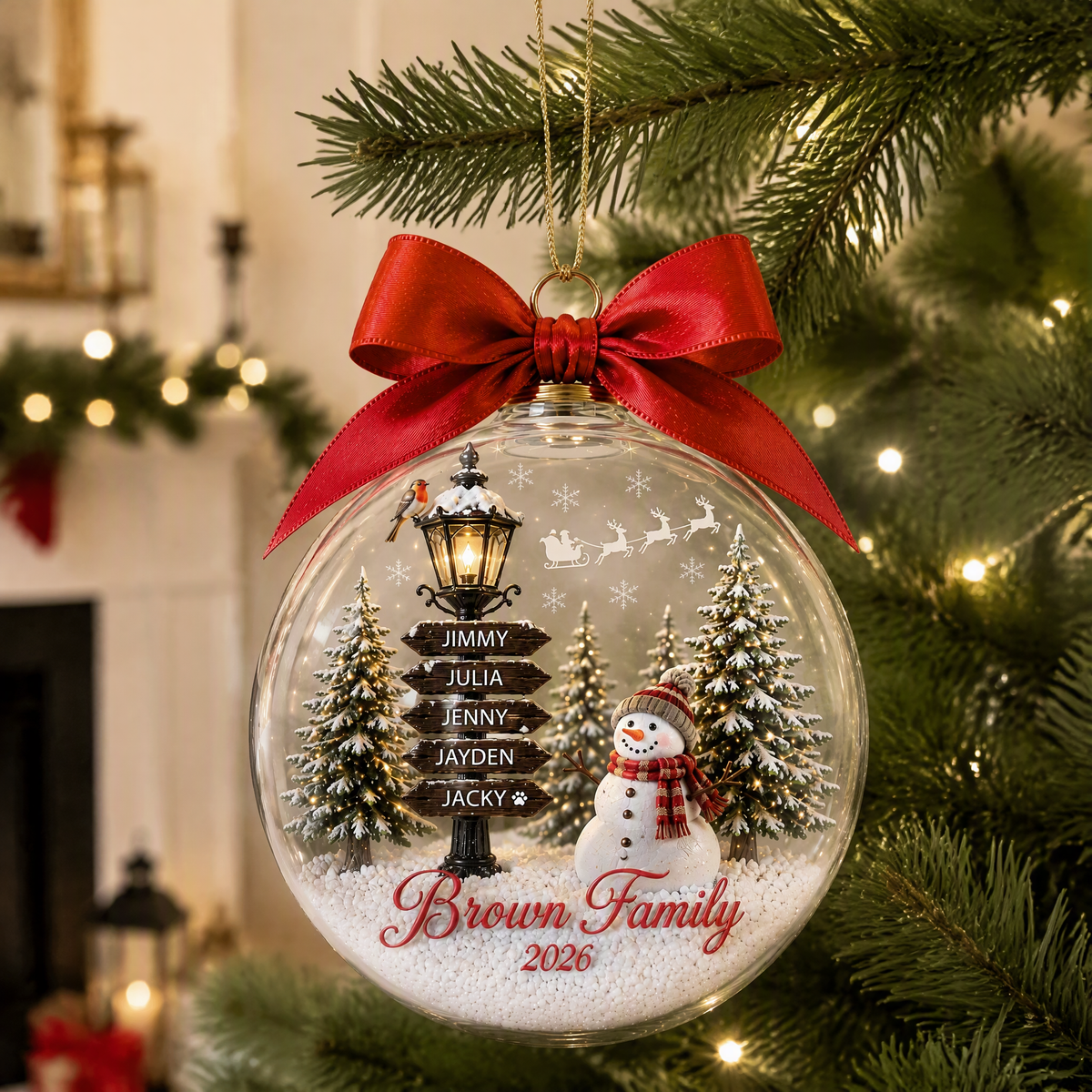 Custom Family Name Christmas Ornament, Personalized Snow Globe Tree Decoration, Gift for Families and Loved Ones hn04092026