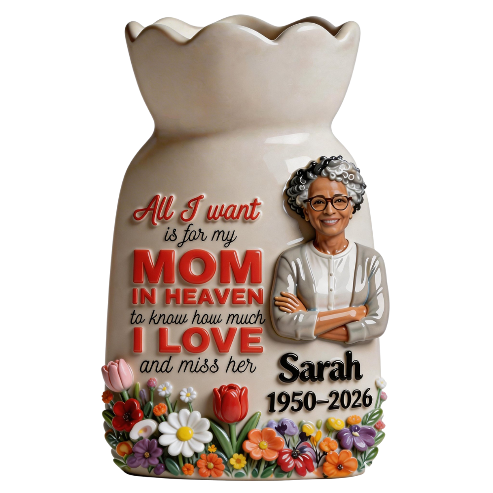 Personalized Memorial Vase for Mom in Heaven, Custom Photo Flower Vase, Sympathy Gift for Loss of Mother, Remembrance Gift with Picture