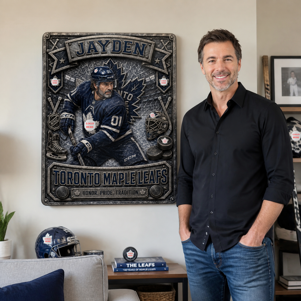 Custom Photo Name Hockey Metal Sign, Personalized Ice Hockey Wall Decor, Gift for Hockey Fans hn24082026