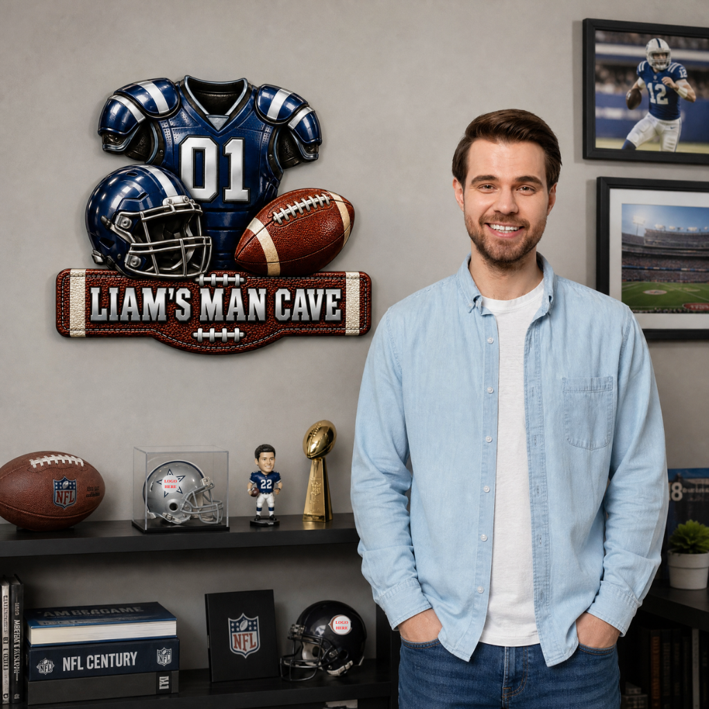 Custom Football Metal Sign With Name, Personalized Sports Wall Decor, Gift for Football Fans and Sports Lovers hn2209206
