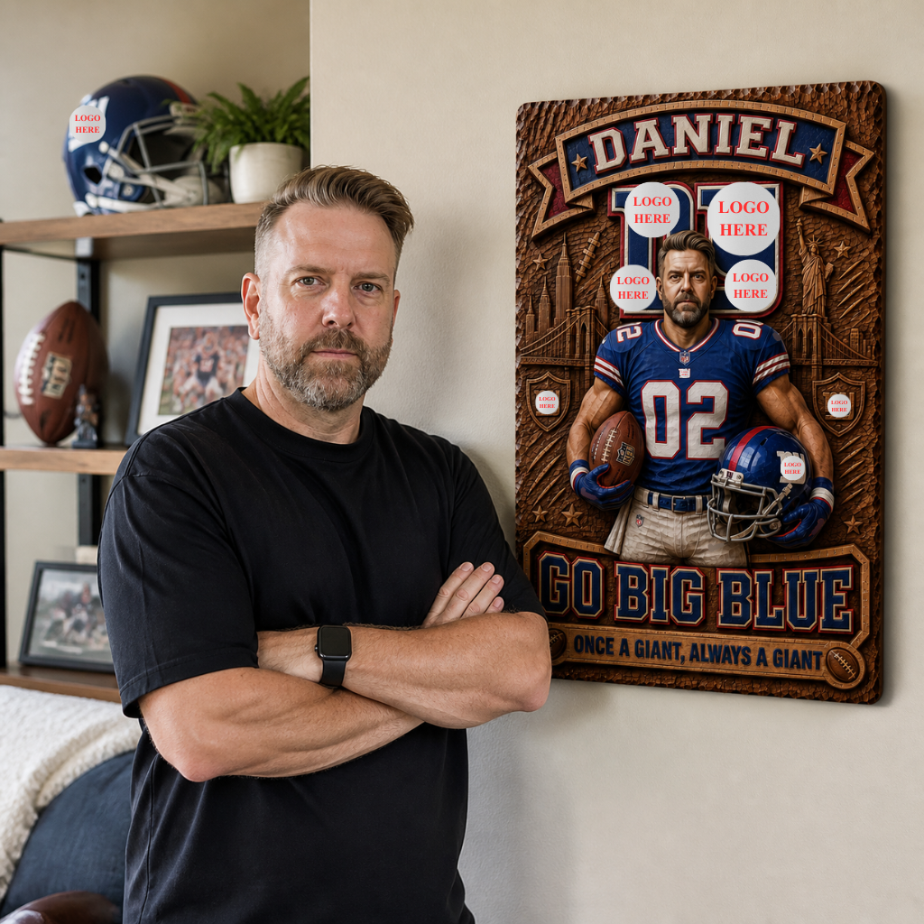 Custom Photo Name Football Metal Sign, Personalized Sports Wall Decor, Gift for Football Fans hn12082026