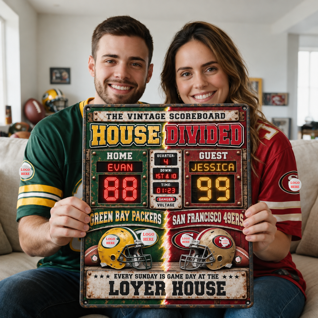Custom Football Metal Sign With Couple Names, Personalized Sports Wall Decor, Gift for Couples, Football Fans and Sports Lovers hn09102026