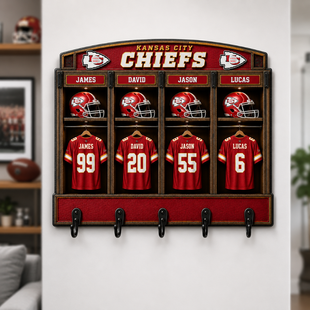 Custom Number Name Key Hanger, Personalized Football Room Sign, Gift for NFL Fans hn27072026