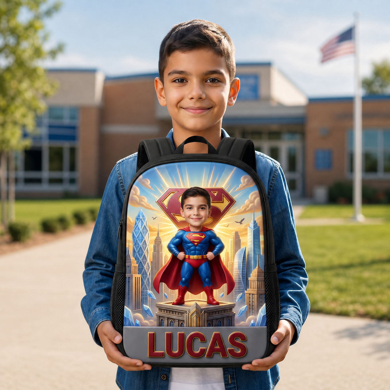 Personalized Superhero Backpack, Custom Photo School Backpack For Kids, Back To School Gift, Custom Name Kids Backpack, Personalized Student Bookbag