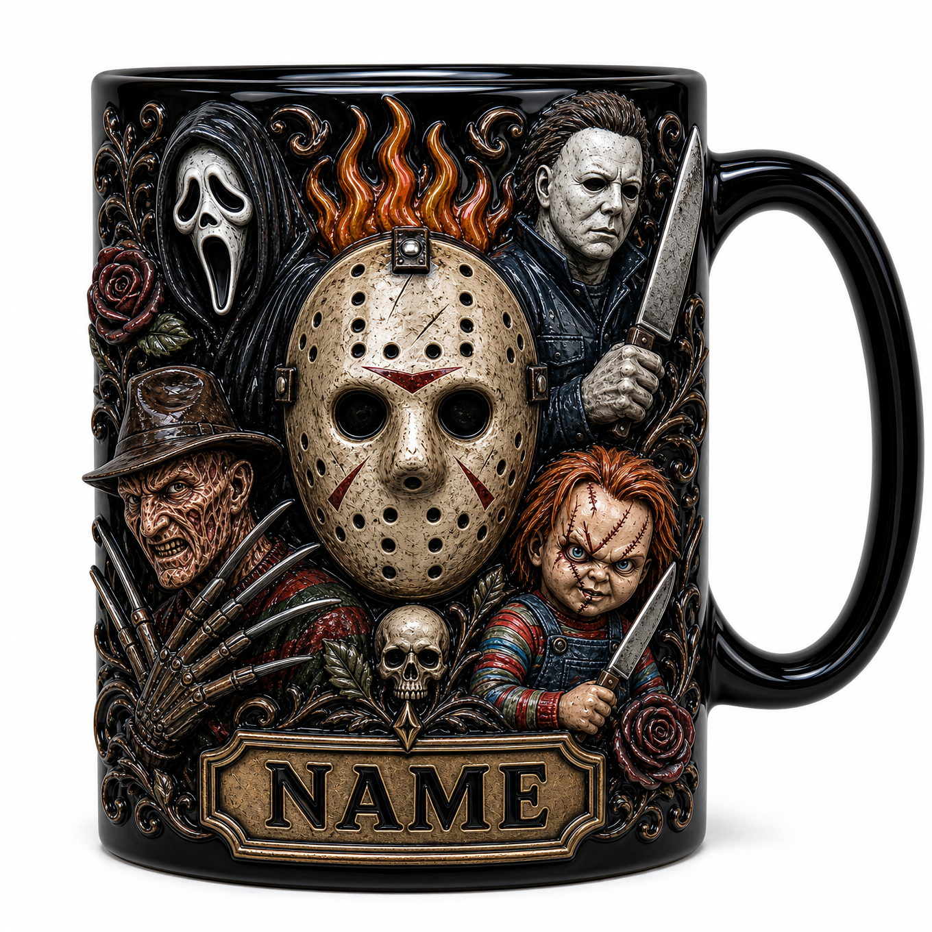 Custom Name Horror Mug, Personalized Scary Movie Cup, Halloween Gift for Horror Fans hn15072026