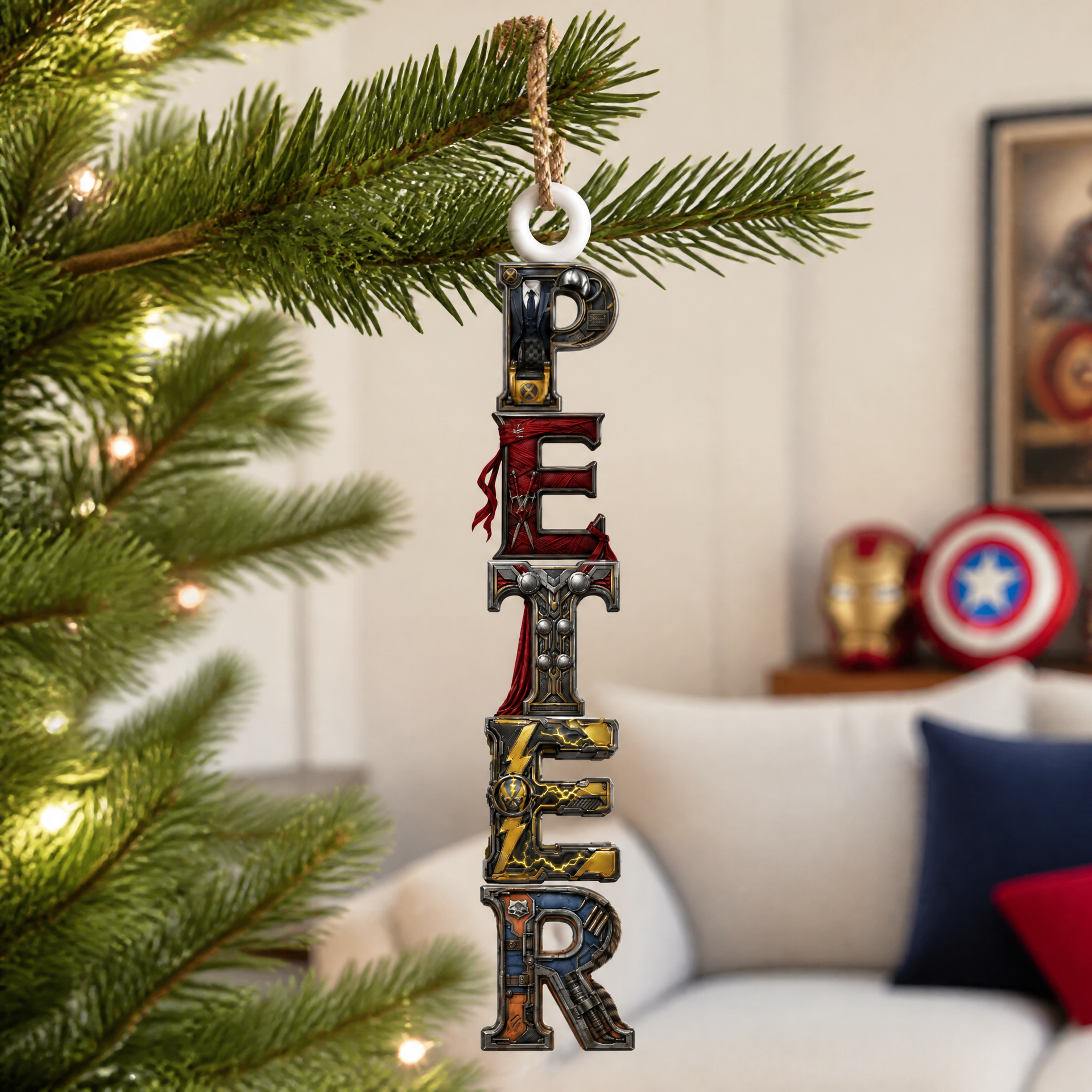 Custom Name Superhero Alphabet Christmas Ornament, Personalized Hero Letter Tree Decoration, Gift for Superhero Fans hn03092026