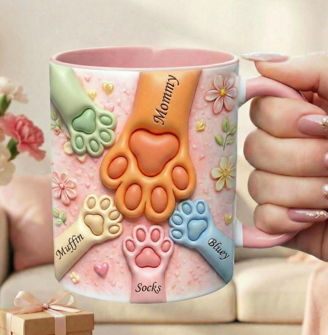 Personalized Gifts For Pet Moms! Custom 3D Paw Print Coffee Mug With Mommy & Pet Names — A Heartfelt Keepsake - xZaIOFNy5c