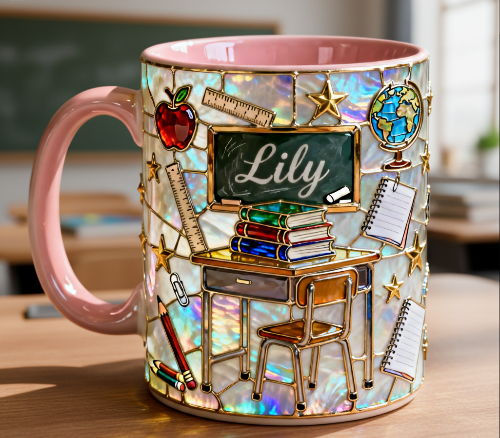 Personalized Teacher Mug – Custom Name 3D Ceramic Coffee Cup Classroom Gift