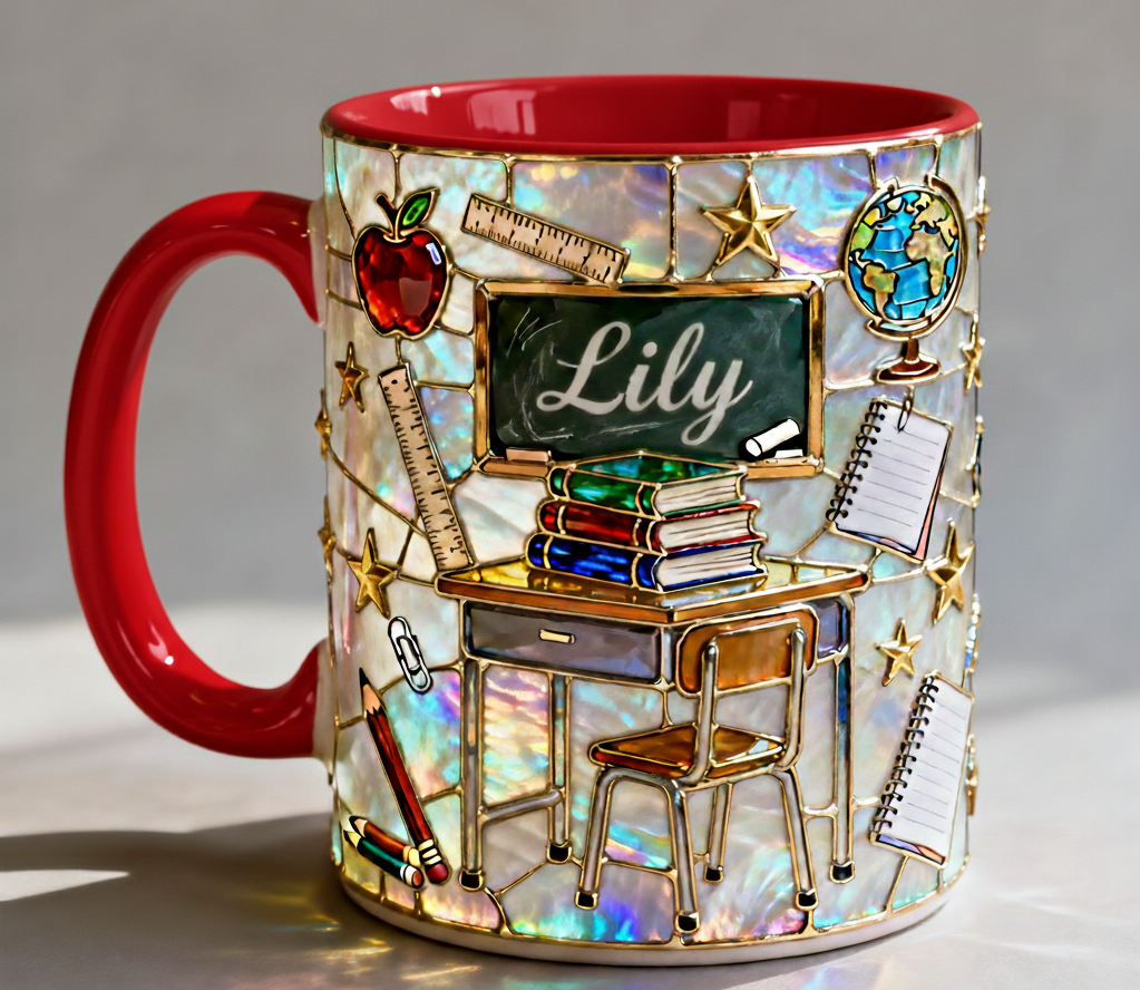 Personalized Teacher Mug – Custom Name 3D Ceramic Coffee Cup Classroom Gift