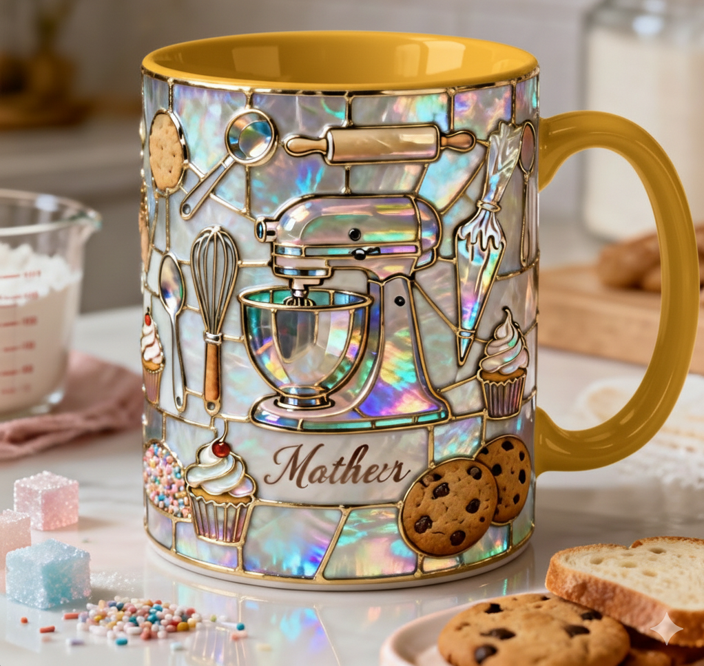 Custom Name Baking Mug – 3D Ceramic Coffee Cup Gift for Bakers
